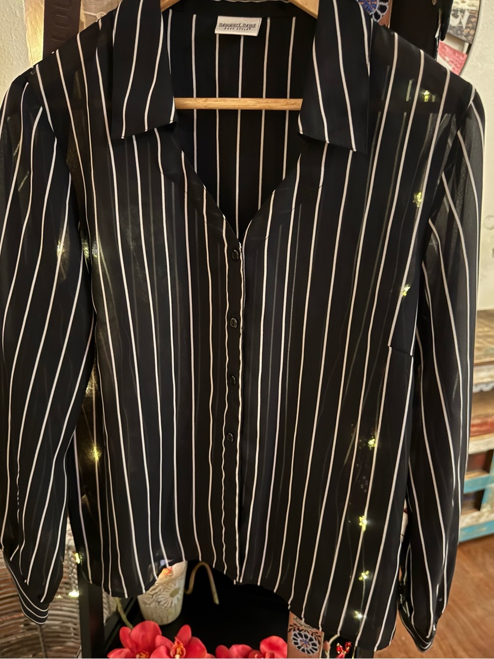 Newport News vintage Black and White Vertical Stripe Button-Down Shirt